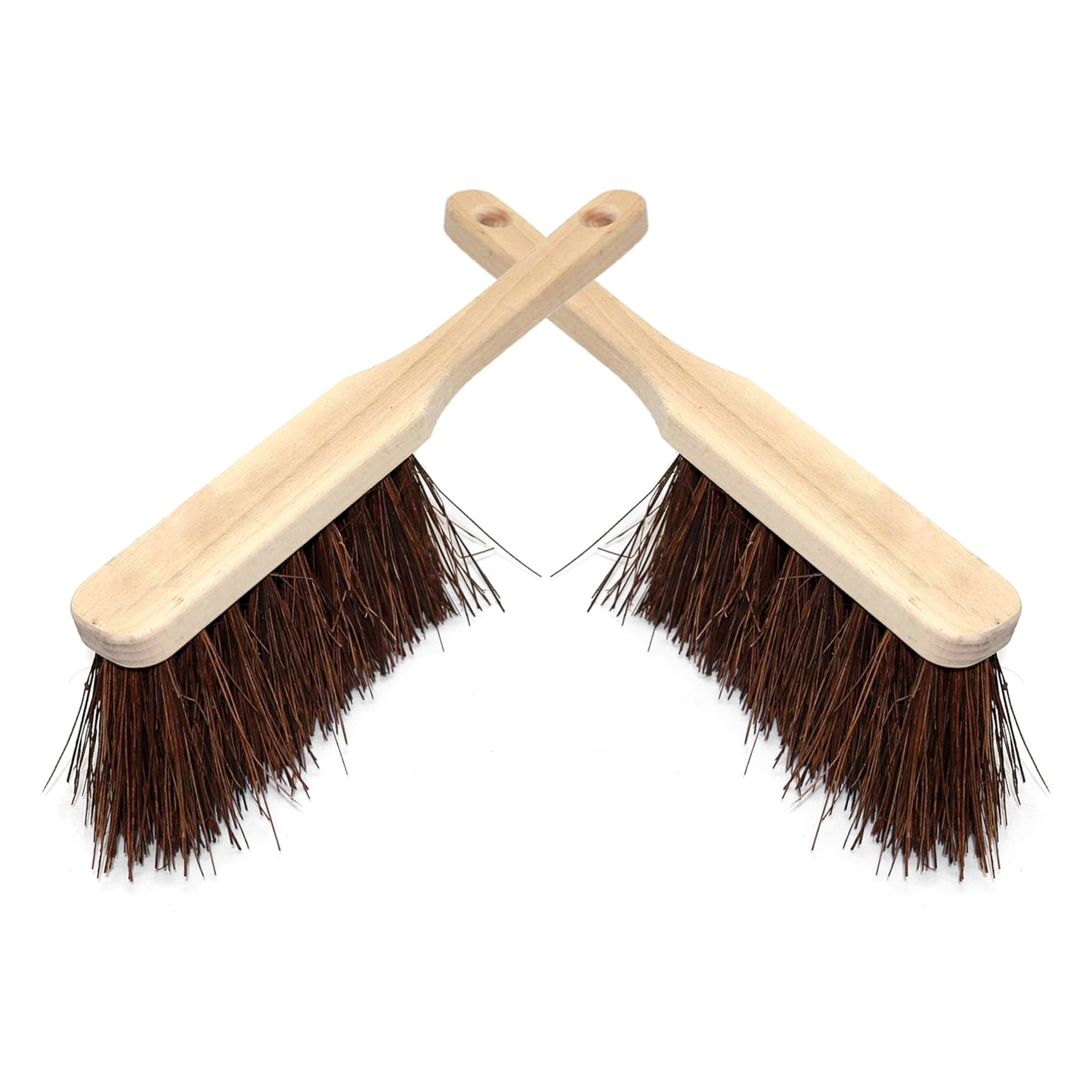 2 x Stiff Bassine Hand Brush with Wooden Handle - Heavy Duty Hard Bristle Bench Sweeper for Workshop Garage Outdoor Use - 28 cm