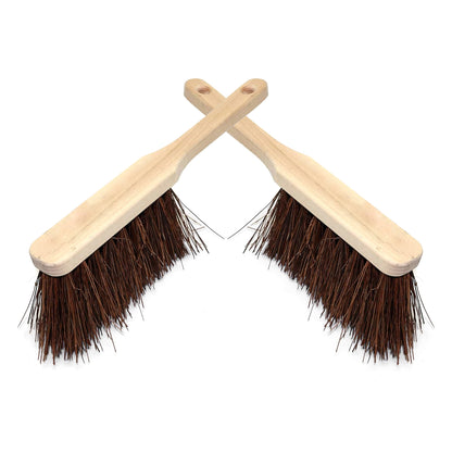 2 x Stiff Bassine Hand Brush with Wooden Handle - Heavy Duty Hard Bristle Bench Sweeper for Workshop Garage Outdoor Use - 28 cm