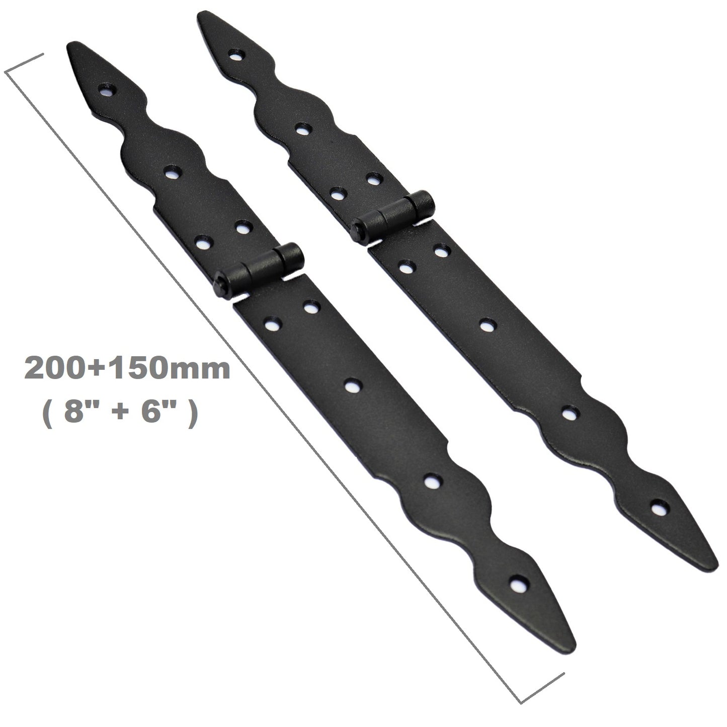 2 Pcs x 150+200 mm Backflap Hinge Black, Retro Steel Back Flap Hinges, Weather Resistant, Rust Proof Powder Coating, Strap Hinges