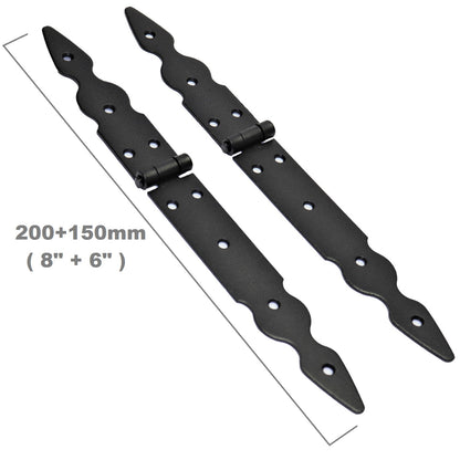 2 Pcs x 150+200 mm Backflap Hinge Black, Retro Steel Back Flap Hinges, Weather Resistant, Rust Proof Powder Coating, Strap Hinges