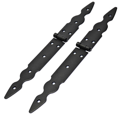 2 Pcs x 150+200 mm Backflap Hinge Black, Retro Steel Back Flap Hinges, Weather Resistant, Rust Proof Powder Coating, Strap Hinges