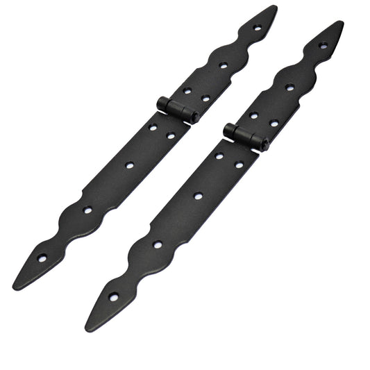 2 Pcs x 150+200 mm Backflap Hinge Black, Retro Steel Back Flap Hinges, Weather Resistant, Rust Proof Powder Coating, Strap Hinges