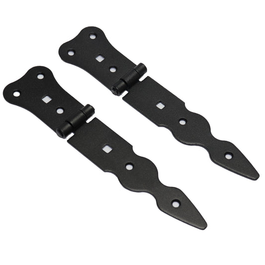 Pack of 2 x 150 mm Narrow T-Hinge Black, Retro Steel Tee Hinges, Weather Resistant, Rust Proof Powder Coating, T Strap Hinges