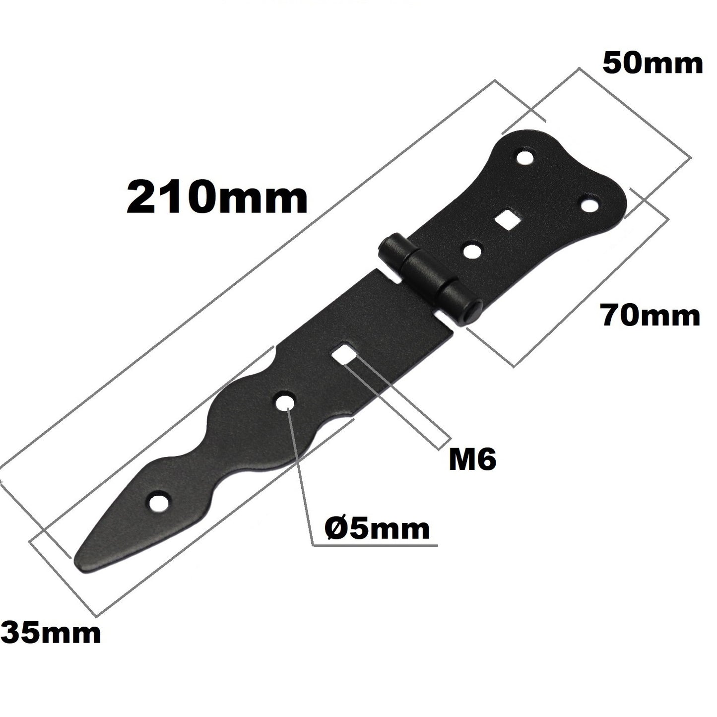 Pack of 1 x 150 mm Narrow T-Hinge Black, Retro Steel Tee Hinges, Weather Resistant, Rust Proof Powder Coating, T Strap Hinges