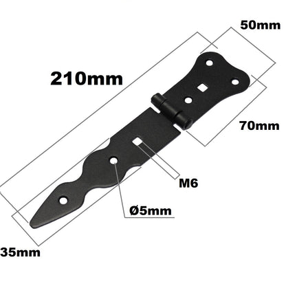 Pack of 1 x 150 mm Narrow T-Hinge Black, Retro Steel Tee Hinges, Weather Resistant, Rust Proof Powder Coating, T Strap Hinges