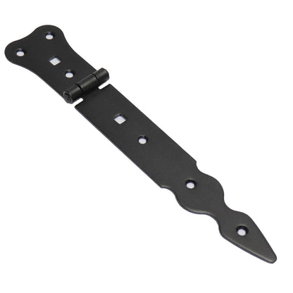 Pack of 1 x 200 mm Narrow T-Hinge Black, Retro Steel Tee Hinges, Weather Resistant, Rust Proof Powder Coating, T Strap Hinges