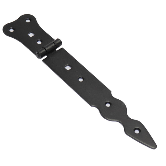 Pack of 1 x 200 mm Narrow T-Hinge Black, Retro Steel Tee Hinges, Weather Resistant, Rust Proof Powder Coating, T Strap Hinges