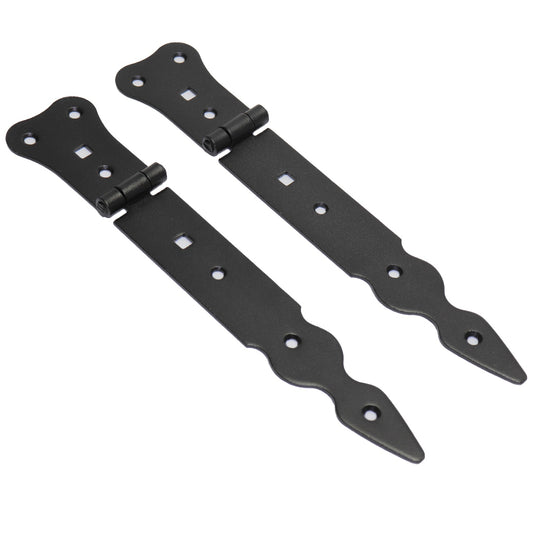 Pack of 2 x 200 mm Narrow T-Hinge Black, Retro Steel Tee Hinges, Weather Resistant, Rust Proof Powder Coating, T Strap Hinges