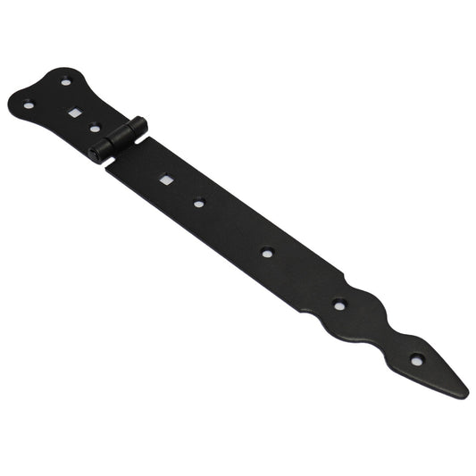 Pack of 1 x 250 mm Narrow T-Hinge Black, Retro Steel Tee Hinges, Weather Resistant, Rust Proof Powder Coating, T Strap Hinges