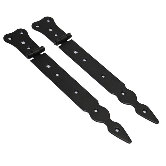 Pack of 2 x 250 mm Narrow T-Hinge Black, Retro Steel Tee Hinges, Weather Resistant, Rust Proof Powder Coating, T Strap Hinges